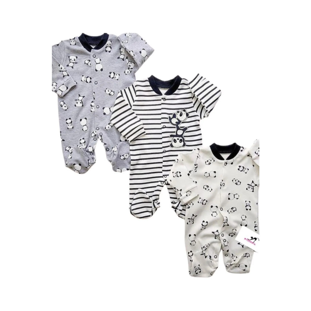 Necixs Unisex Bebek Gri Pandalı Desenli Bebek Tulum Seti 3lü 0-3 AY Beden Bebek Giyim-Tekstil Fiyatı