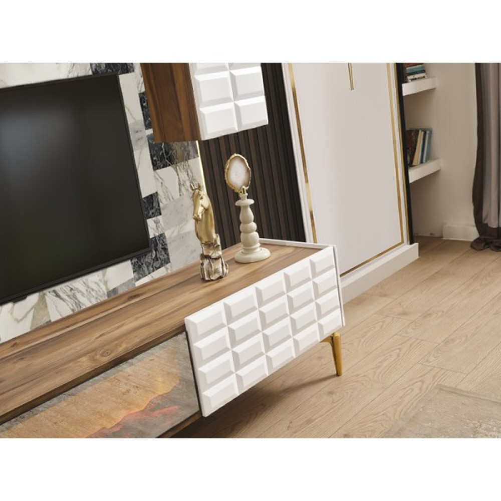 Neef Living Kumsal Şömineli Tv Ünitesi - Ceviz - Beyaz Tv Ünitesi / Sehpası Fiyatı