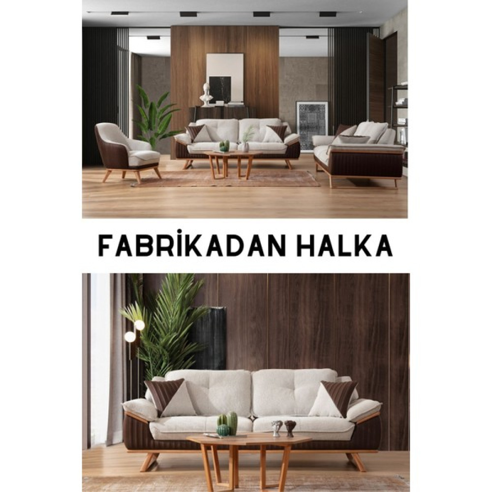 Neef Living Trio Koltuk Takımı - Krem - Kahverengi Koltuk Takımı / Seti Fiyatı