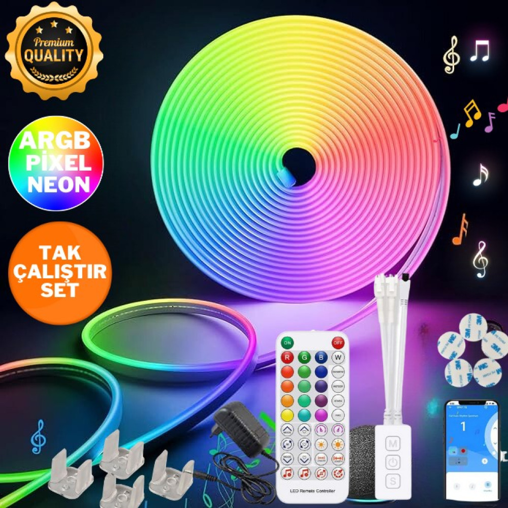 Neeko 5mt Şerit Neon LED Animasyonlu Kumandalı ve Telefon Kontrollü Sese ve Müziğe Duyarlı Magic LED Argb Led Aydınlatmalar Fiyatı