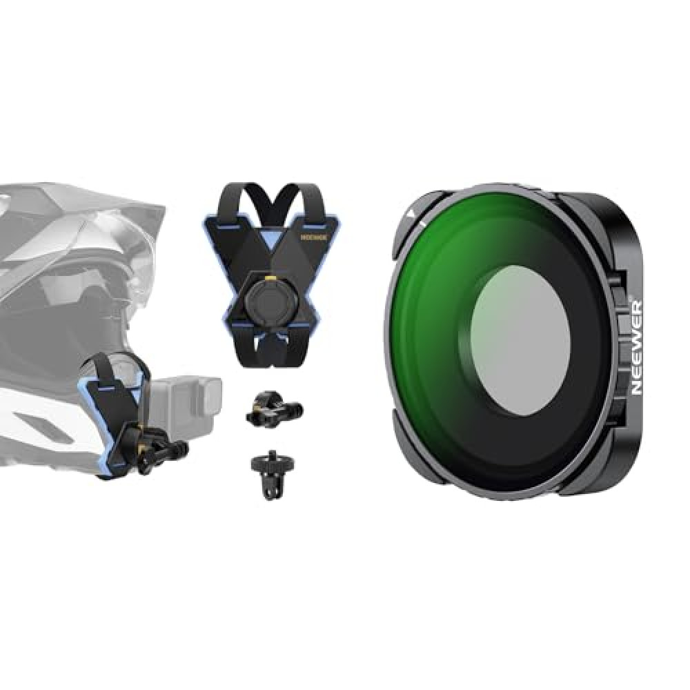 NEEWER GP19 Motorcycle Helmet Chin Strap Mount Accessories Kit Compatible with GoPro Hero 13 12 11 10 9 8 7 Black DJI OSMO Action 5 Pro 4 3 2 Insta360 AKASO, Rotating CPL Filter Included Motorcycle Helmets Fiyatı