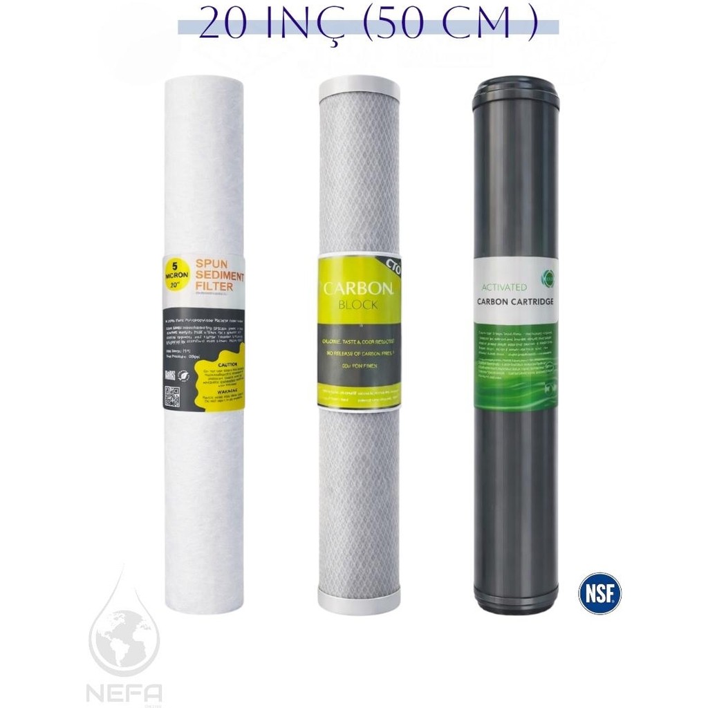 Nefa 20 Inç Su Arıtma Cihazları Için 3 Lü Filtre Set (5 Mikron+Blok+Gac ) - . Su Arıtma Cihazı Fiyatı