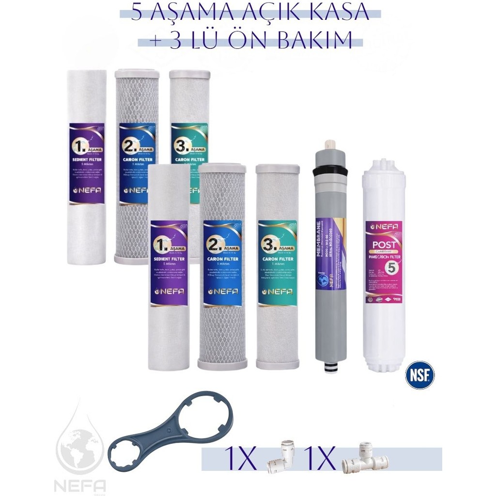 Nefa Tüm Açık Kasa Su Arıtma ve Ihlas Cebilion Compact Uyumlu 1.5 Yıllık 5+3 Aşamalı Filtre Seti Diğer Fiyatı