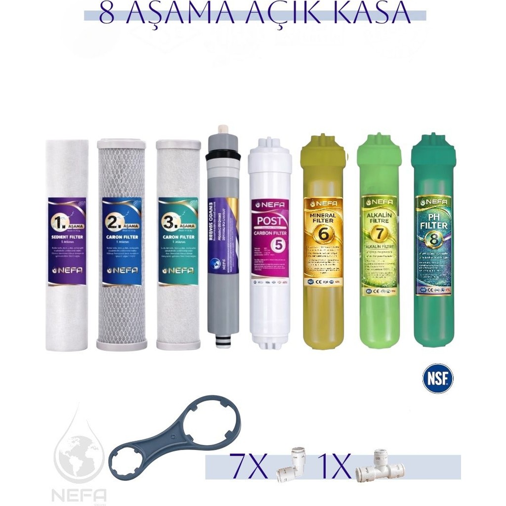 Nefa Tüm Açık Kasalar Için Uyumlu 8 Aşamalı Filtre Seti, Detox, Mineral,alkalin Destekli, 80 Gpd Membran Diğer Fiyatı