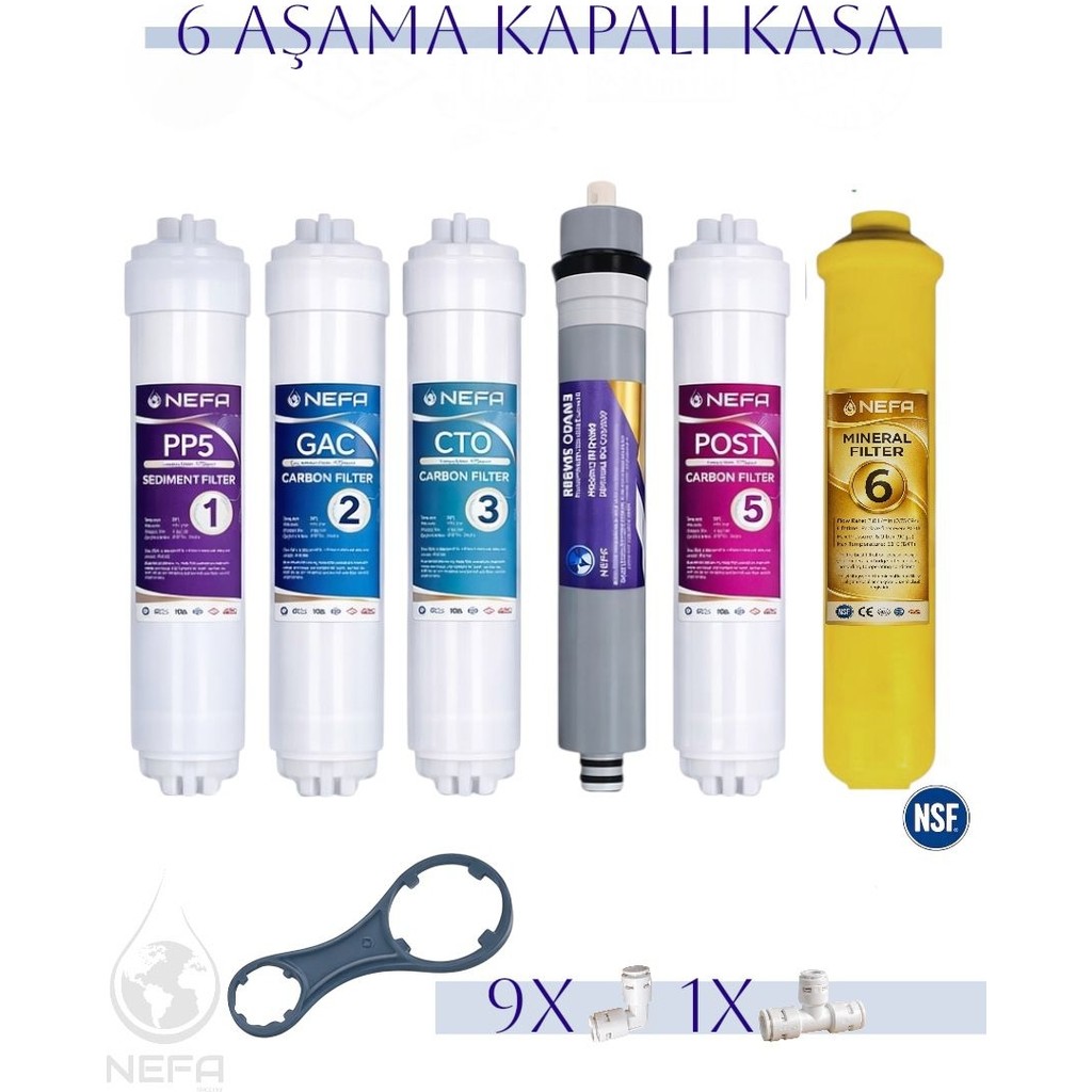 Nefa Tüm Kapalı Kasalar ve Ihlas (Silver Plus Platinum ) Su Arıtma 6'lı Filtre Seti, 80 Gpd Membran - Beyaz Bahçe Makinesi Aksesuar & Yedek Parça Fiyatı