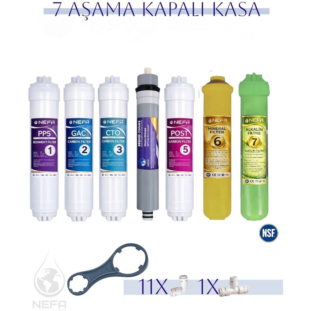 Nefa Tüm Kapalı Kasalar ve Ihlas (Silver, Plus, Platinum ) Su Arıtma 7'li Filtre Seti, 80 Gpd Membran Su Arıtma Cihazı Fiyatı