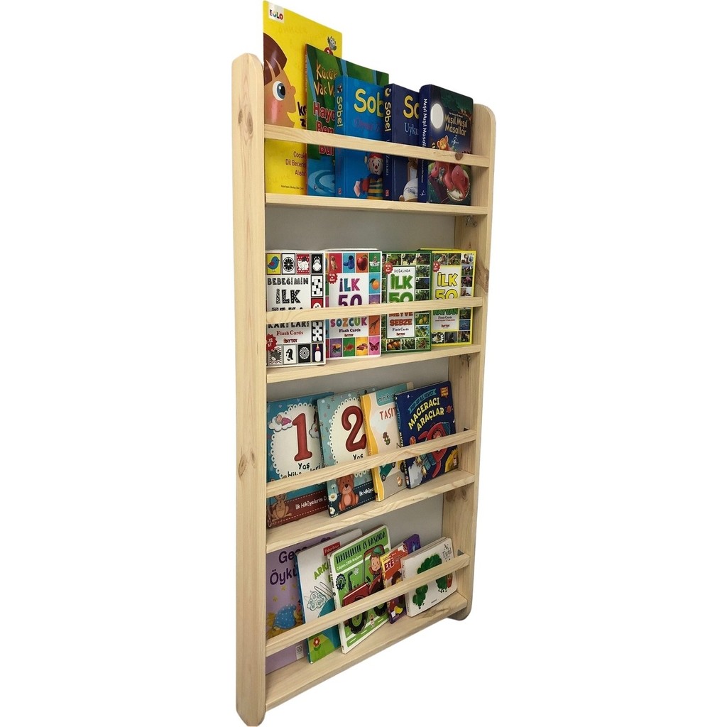 Nefes Design Ahşap Montessori Eğitici Çocuk Odası Kitaplık Rafı Duvara Monte 4 Bölmeli - Ahşap Rengi Kitaplık Fiyatı
