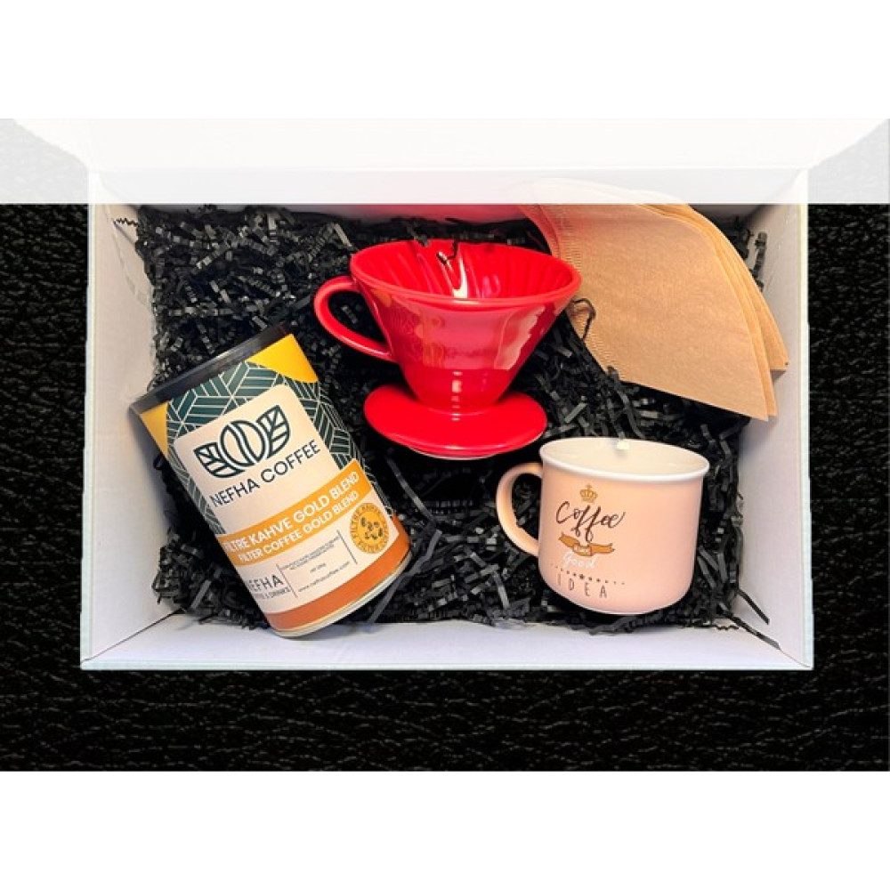 Nefha Coffee Seramik V60 Dripper & Nefha Coffee Gold Blend Filtre Kahve & 1 Kupa-Hediye Seti - Kırmızı Altın, Takı & Aksesuar Fiyatı