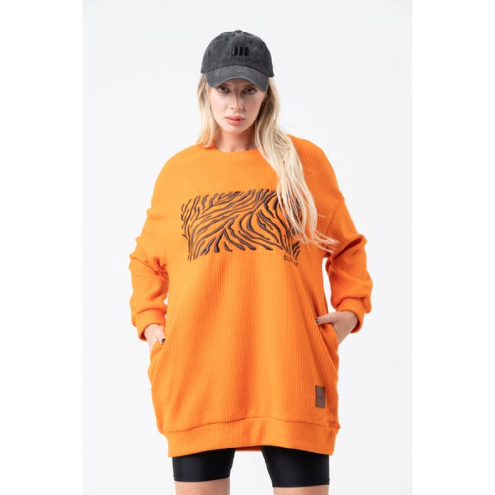 Nefise 23133-Kadın Oversize Önü Nakışlı Bisiklet Yaka Sweatshirt - Oranj Bayan Sweatshirt Fiyatı