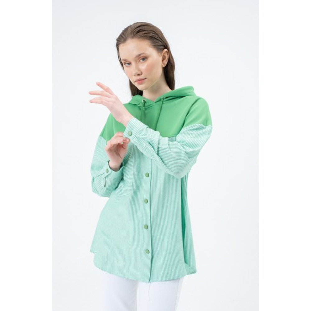Nefise 23158-KADIN Garni Detaylı Kapüşonlu Sweatshirt - Yeşil Bayan Sweatshirt Fiyatı