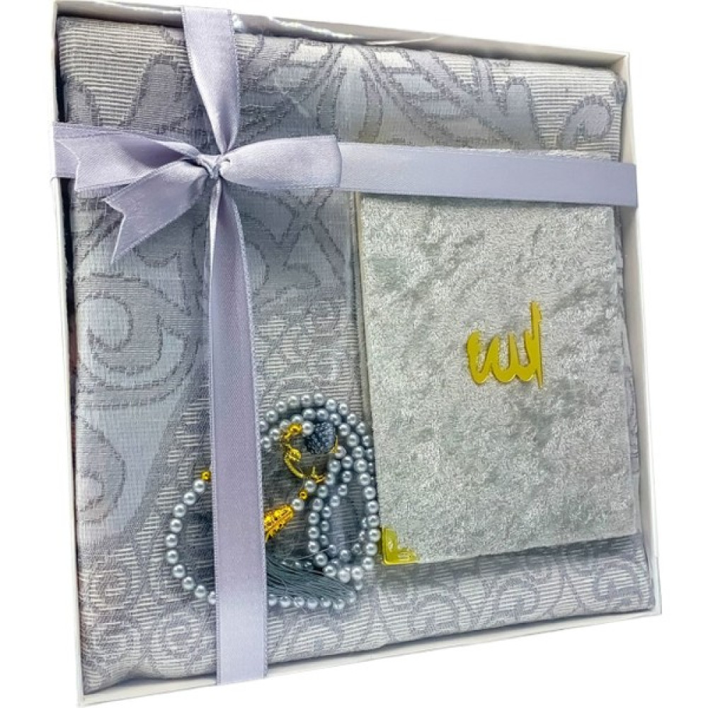 Nehir Hediyelik Çeyizlik Hediyelik Yasin Seccade Tesbihlüks Set - 120 x 70 cm - Gri Seccade Fiyatı