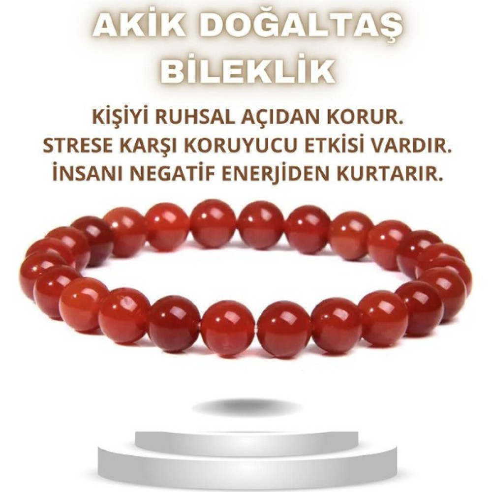 NehirTaş Akik Kırmızı Doğal Taş Bileklik 8 mm Saat ve Bileklik Aksesuarı Fiyatı