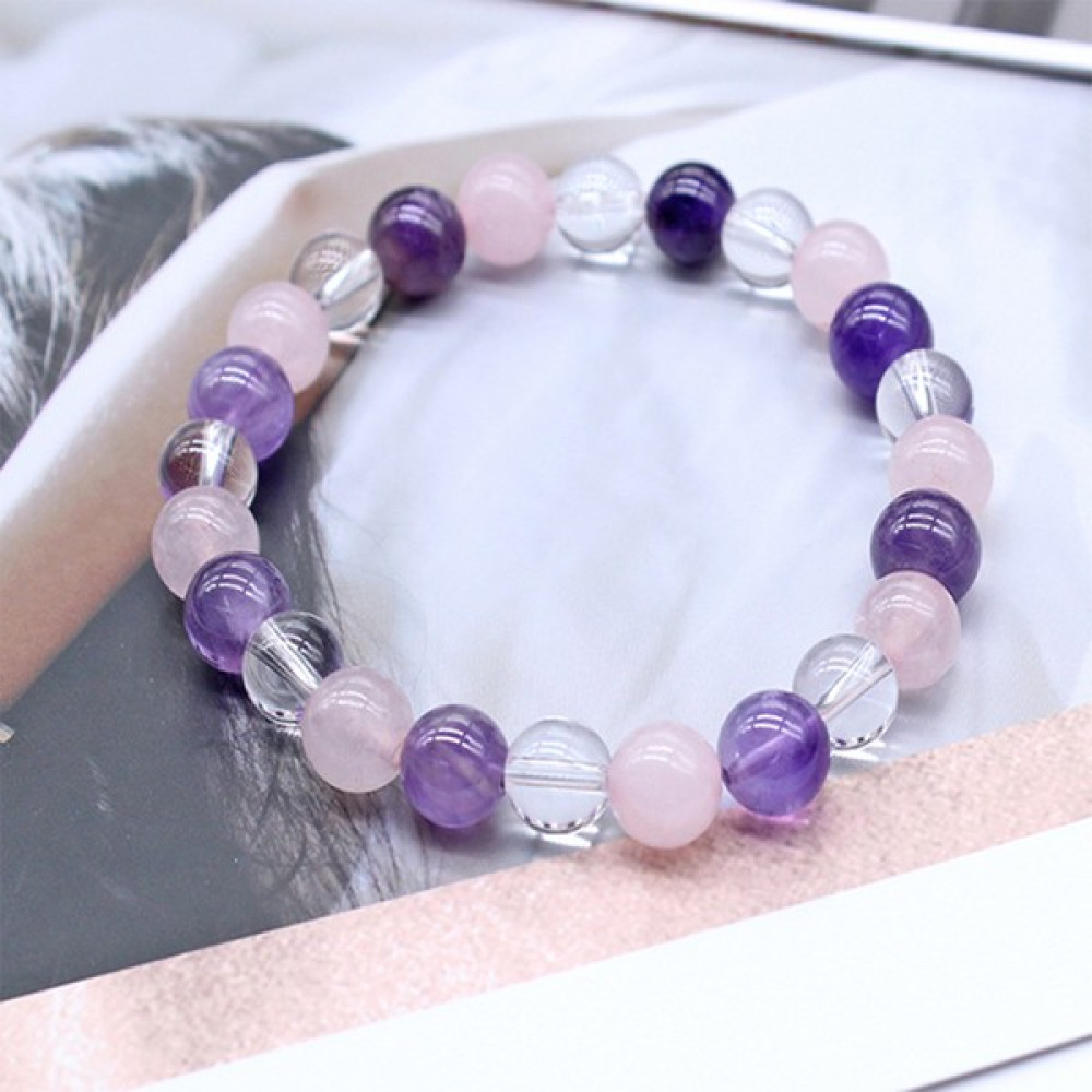 NehirTaş Doğal Taş Çakra Bileklik ( Pembe - Kristal Kuvars - Ametist ) Saat ve Bileklik Aksesuarı Fiyatı