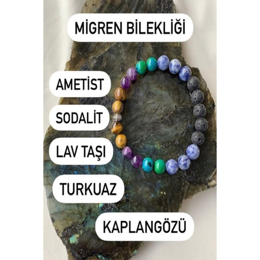 NehirTaş Doğal Taş Migren Bilekliği ( Ametist - Sodalit - Lav Taşı- Turkuaz - Kaplangözü ) Saat ve Bileklik Aksesuarı Fiyatı