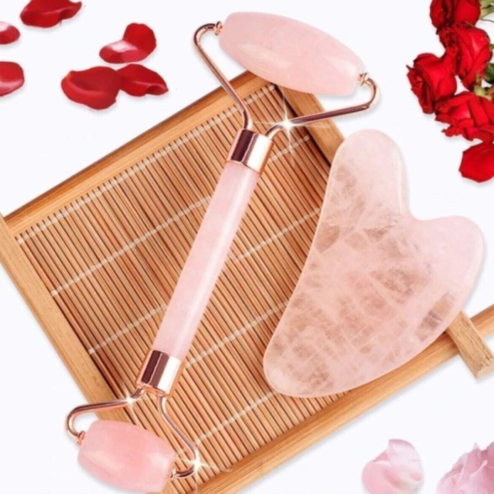 NehirTaş Sertifikalı Pembe Kuvars Gua Sha Taşı Masaj Aleti ve Face Roller 2'li Seti Doğal Taş Oto Boyaları Fiyatı