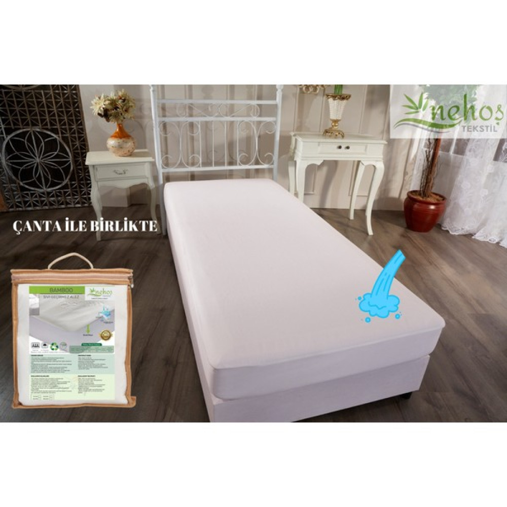 Nehoş Tekstil Plus+ Bambu Su Sıvı Geçirmez Yatak Koruyucu Alez Fitted Full Kenar Alez Çarşaf Tek Çift Battal (10 Farklı Ebat) - 100 x 200 cm - Beyaz Alez / Yatak Koruyucu Fiyatı