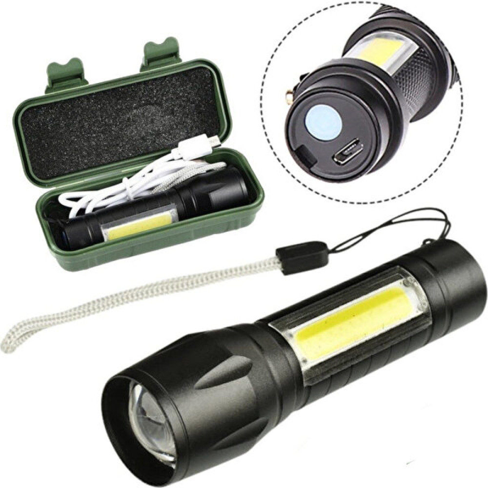 Neler Geldi Neler Ultra Güçlü 2500 Lumens + 5W Cob LED USB Şarjlı El Feneri Kutulu Kamp Feneri Avcılık Feneri El Feneri Fiyatı