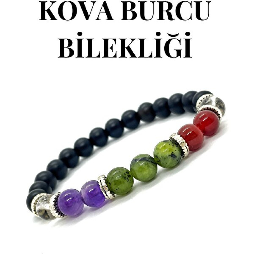 Nelleovana Doğaltaş - Kova Burcu Bileklik - Ametist - Yeşim Taşı - Akik - Kristal Kuvars - Doğaltaş Bileklik Saat ve Bileklik Aksesuarı Fiyatı