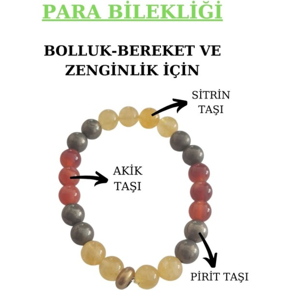 Nelleovana Para Bereket ve Zenginlik Doğal Taş Tılsım Bilekliği Pirit, Sitrin, Akik Taşı Doğal Taş Bileklik Saat ve Bileklik Aksesuarı Fiyatı