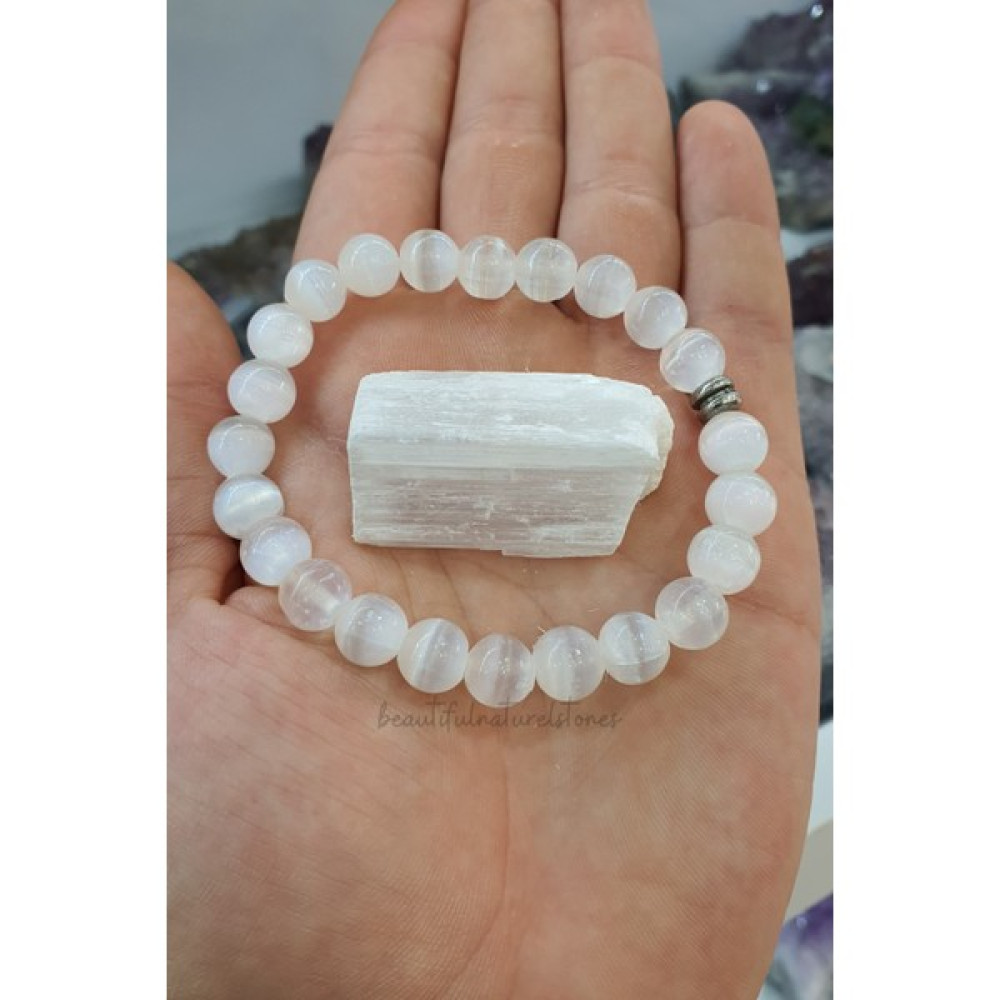 Nelleovana Selenit Doğal Taş Bileklik 8mm Çok Kaliteli ( % 100 Gerçek ) ( Aurayı Temizleme ) ( Taş ) Saat ve Bileklik Aksesuarı Fiyatı