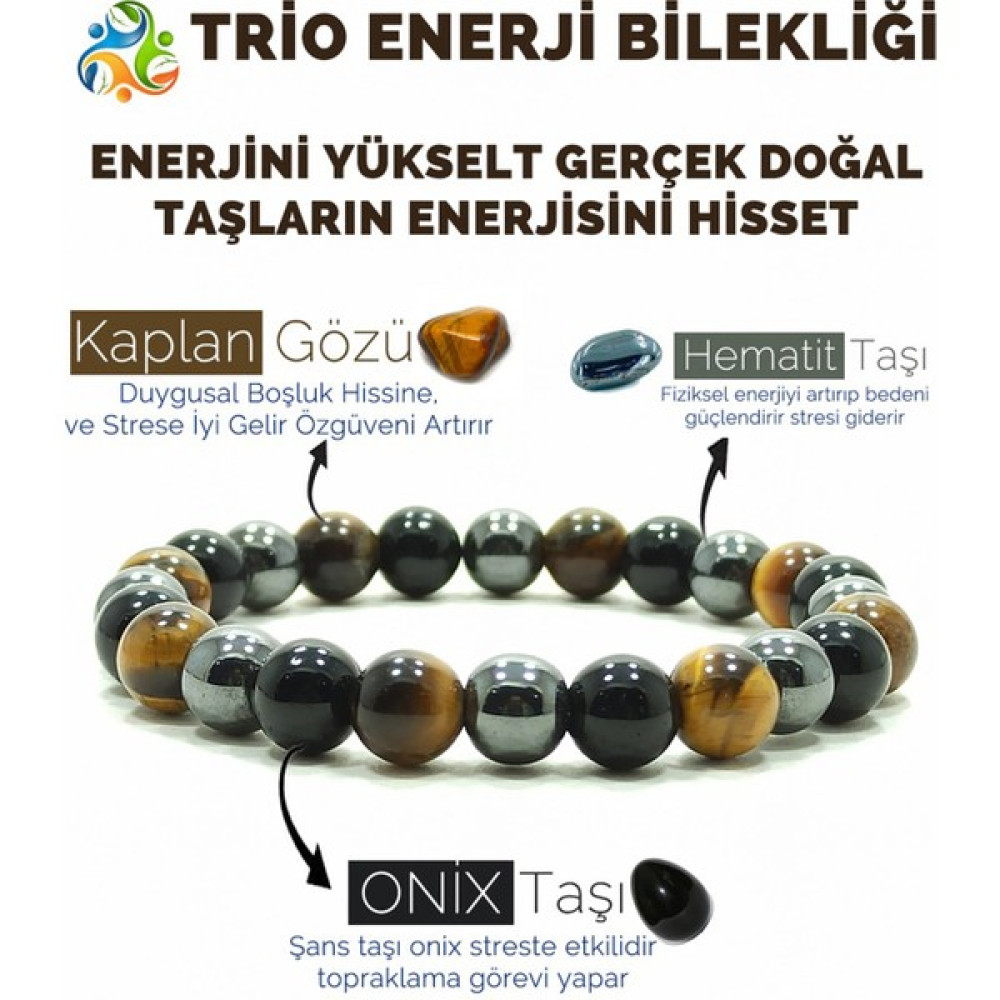 Nelleovana Trio Enerji Oniks Hematit Kaplangözü Doğal Taş Bileklik Saat ve Bileklik Aksesuarı Fiyatı