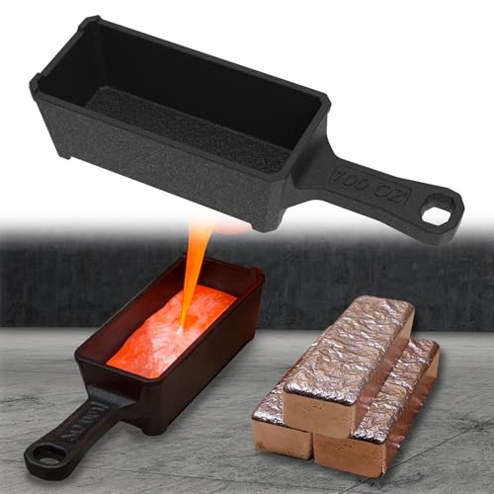 Nelyrho 100 oz Troy Ounce Cast Iron Loaf Bar Ingot Mold Crucible with Handle for Melting Casting Refining Precious Metals Like Gold Silver Copper Aluminum Brass etc, black