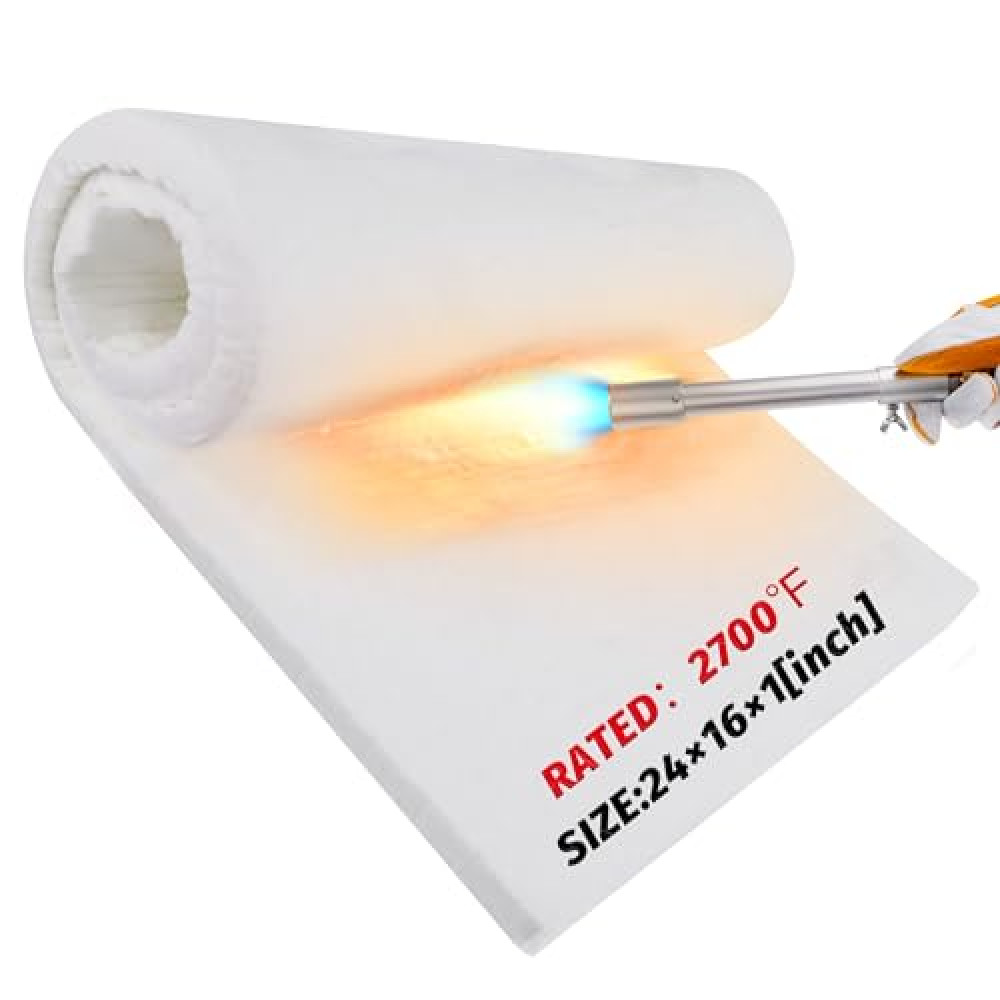 Nelyrho 24"x16"x1" Ceramic Fiber Insulation Blanket, Fireproof & Heat Resistant Up to 2700°F, Ideal for Wood Stove Baffle, Fireplaces, Kilns, Forges, Pizza Ovens, and More