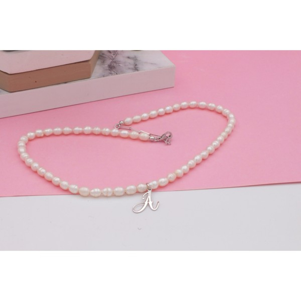 Nemy Jewelry 925 Ayar Gümüş Harf Inci Kolye Kişiye Özel Hediye Gerçek Inci Kolye Baş Harfli - Silver - 45 cm İnci Kolye Fiyatı