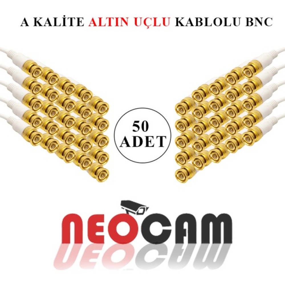 NeoCam 50 Adet Hazır Kablolu Uyumlu Bnc Konnektör - Beyaz Güvenlik Kamerası Kablosu Fiyatı