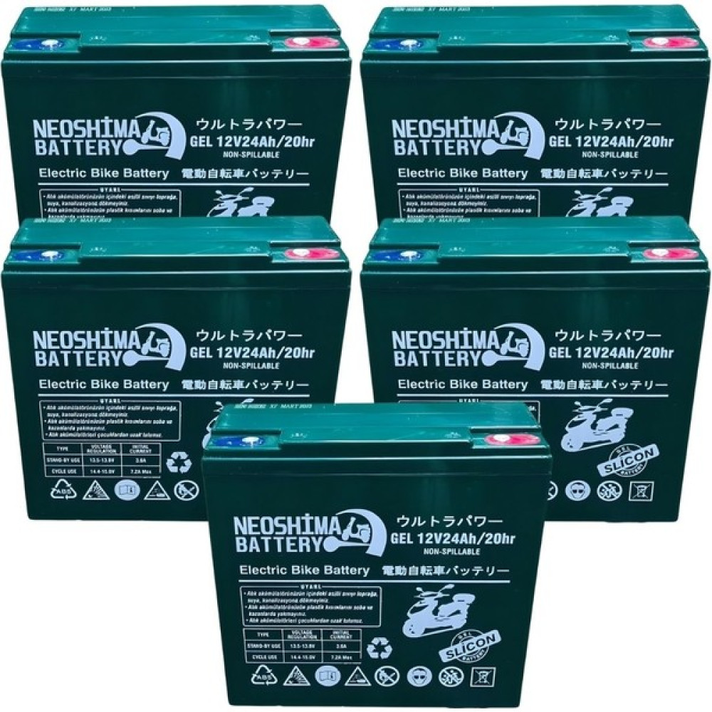 Neoshima 12 V 24 Ah Jel Elektrikli Bisiklet Aküsü Set 5'li Akü Fiyatı