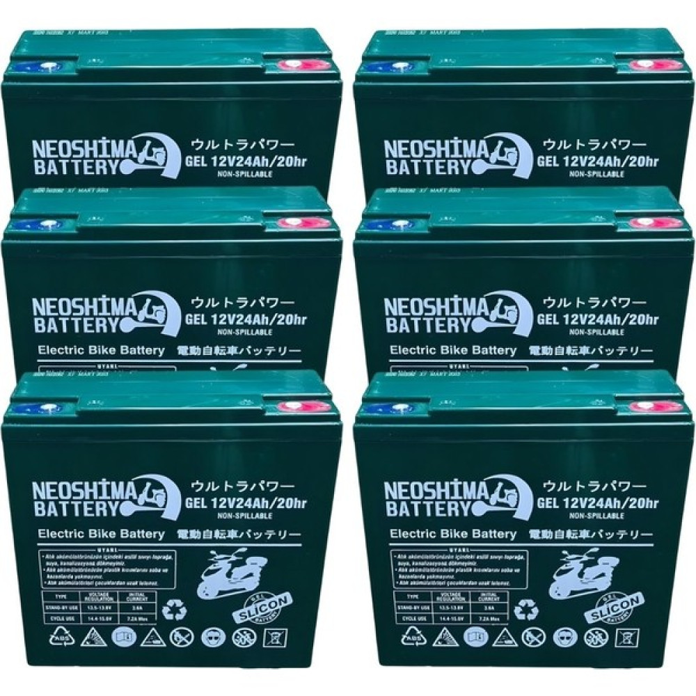 Neoshima 12 V 24 Ah Jel Elektrikli Bisiklet Aküsü Set 6'lı Akü Fiyatı