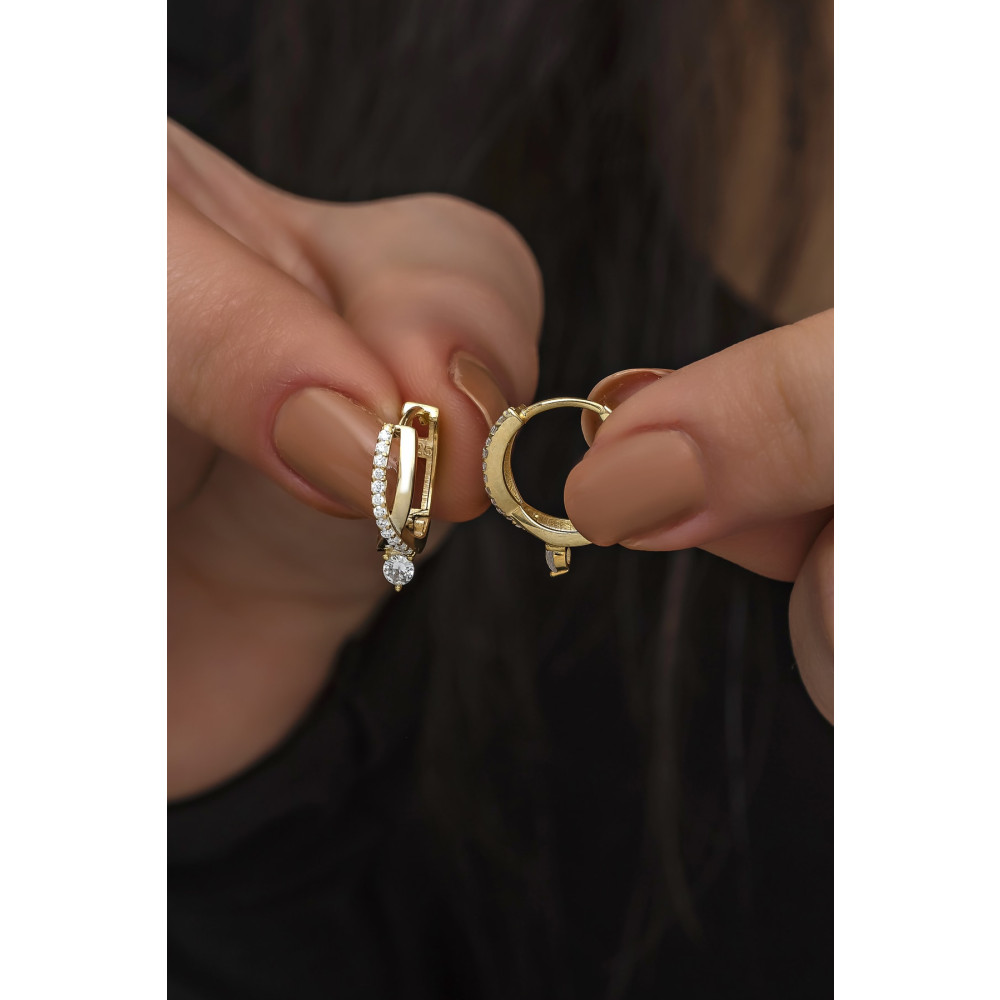 Nereze 925 Ayar Gümüş Gold Tektaş Örgü Model Küpe Gümüş Küpe Fiyatı