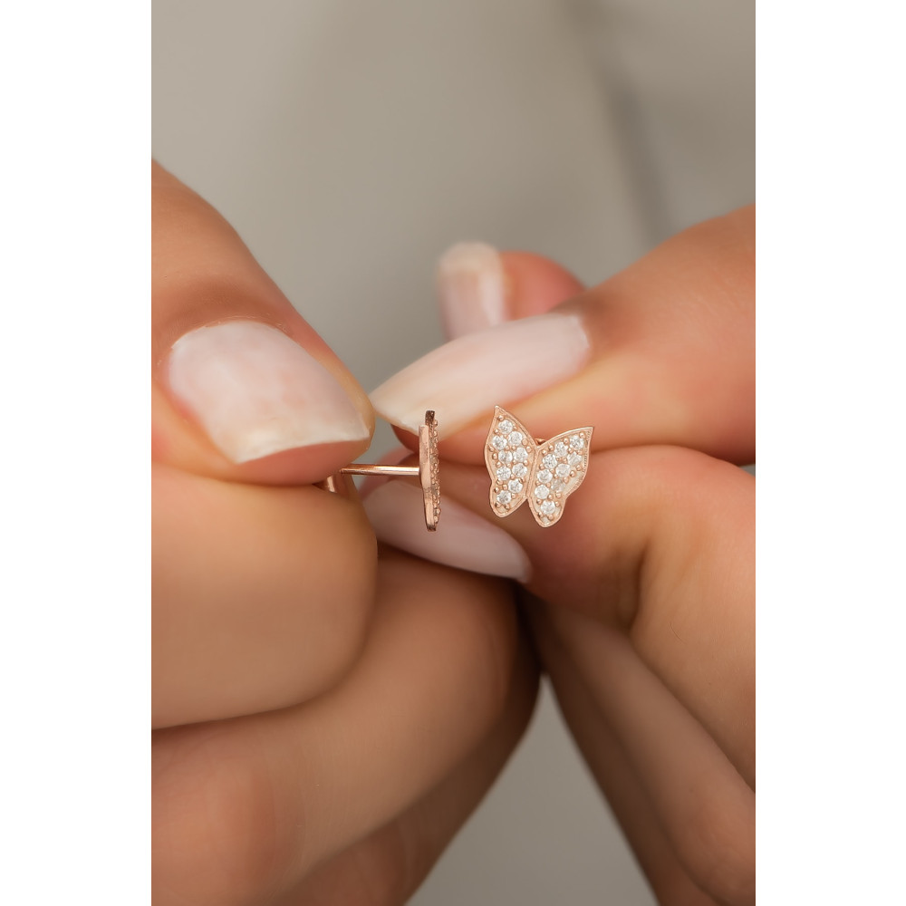 Nereze 925 Ayar Gümüş Minik Rose Zirkon Taşlı Kelebek Küpe Gümüş Küpe Fiyatı