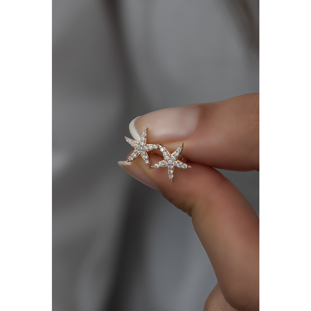 Nereze 925 Ayar Gümüş Rose Zirkon Taşlı Deniz Yıldız Küpe Gümüş Küpe Fiyatı