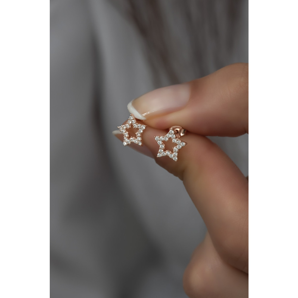 Nereze 925 Ayar Gümüş Rose Zirkon Taşlı Yıldız Küpe Gümüş Küpe Fiyatı