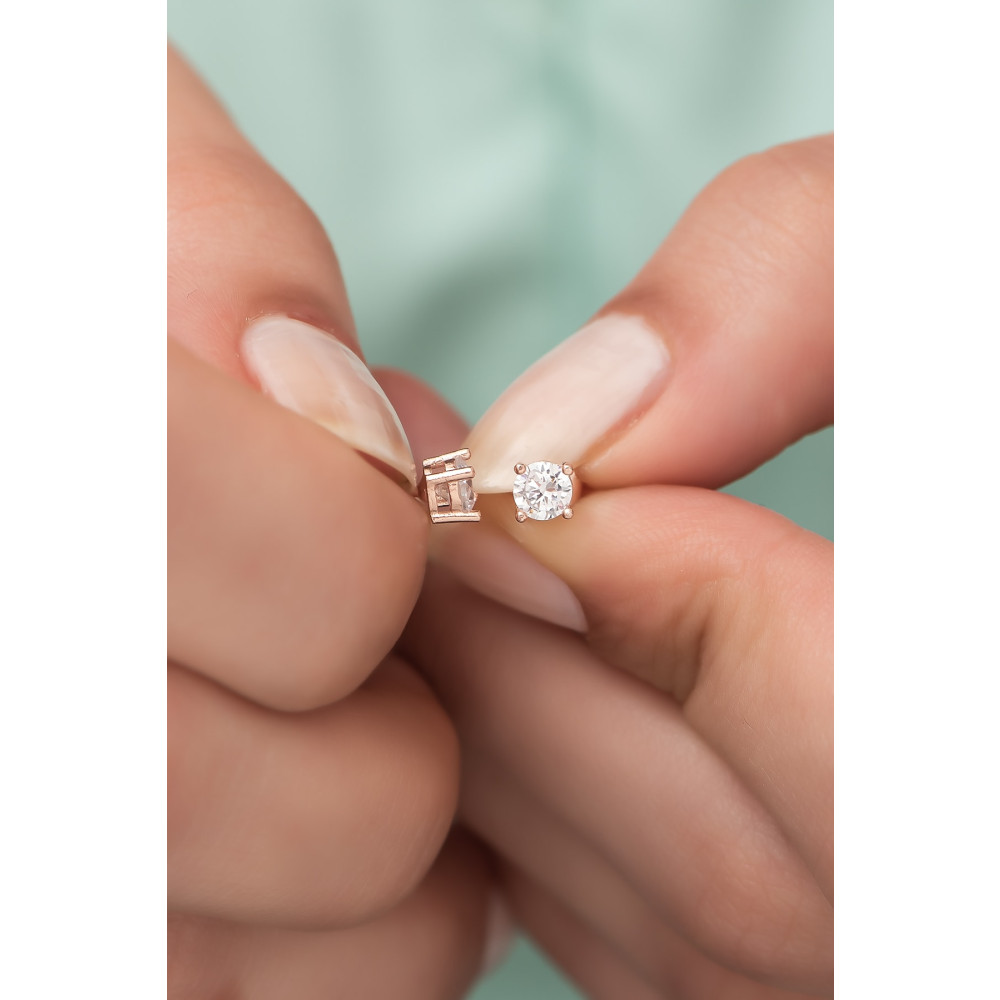Nereze Kadın 925 Ayar Gümüş Rose Pırlanta Montür 4 Mm Tektaş Küpe Gümüş Küpe Fiyatı