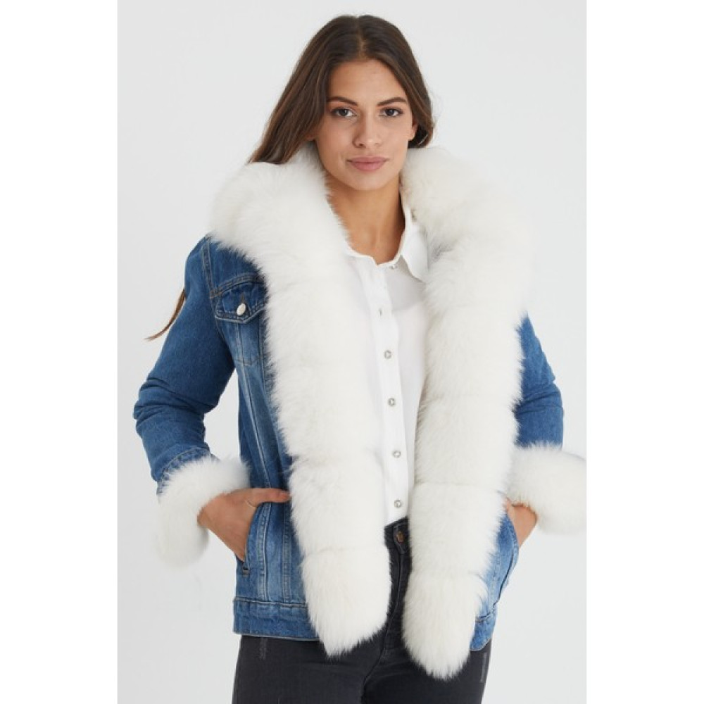 Nero Leather Fur Yaka, Kol ve Önler Kürk Içi Çıkma Astar Kadın Kot Ceket Bayan Ceket Fiyatı