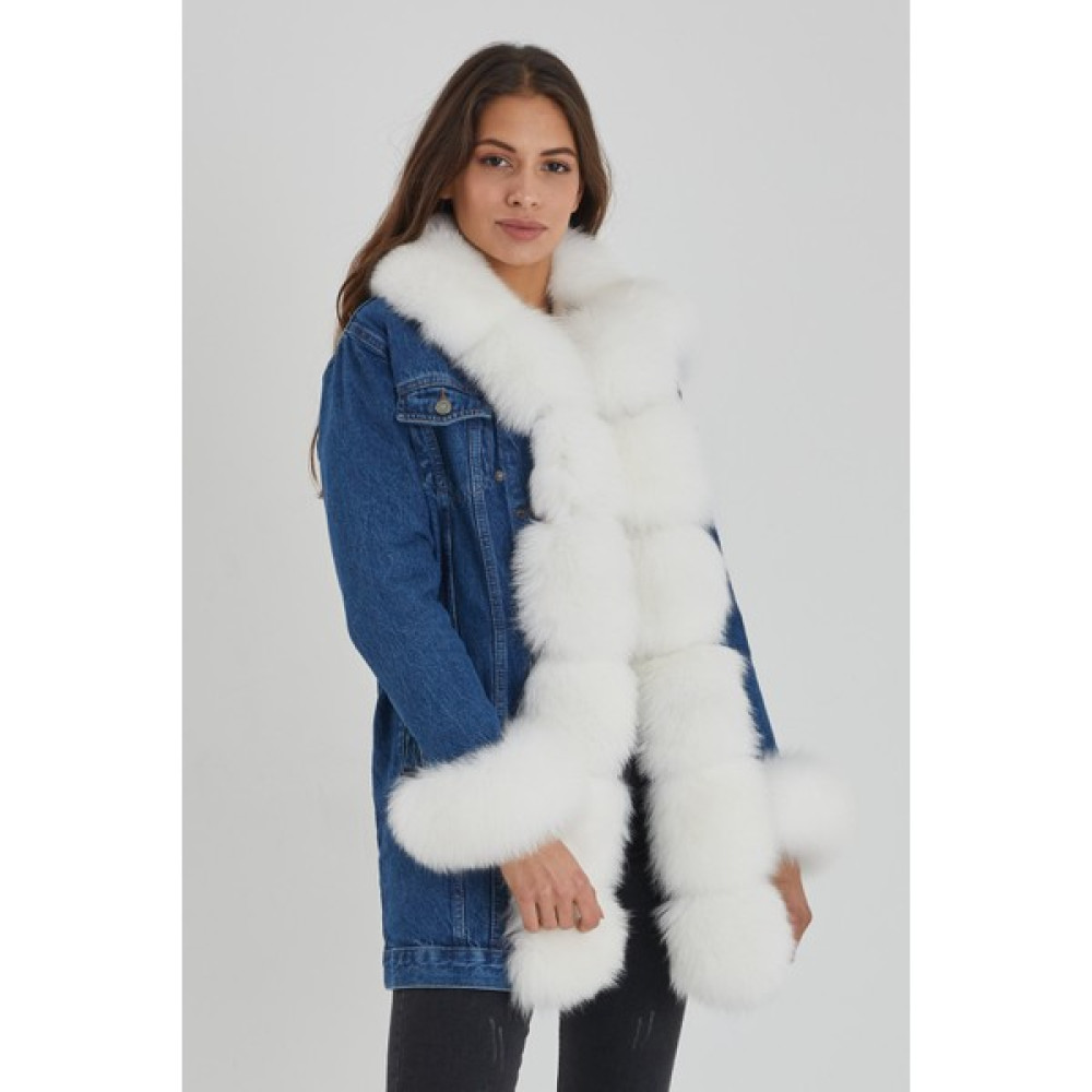 Nero Leather Fur Yaka, Kol ve Önler Kürk Içi Çıkma Astar Kadın Uzun Kot Ceket Bayan Ceket Fiyatı