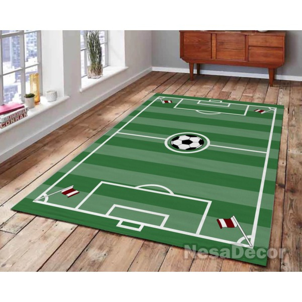 Nesa_Decor Futbol Sahası Çocuk Odası Halısı Bambu Kalite Kaymaz Taban Hd Dijital Baskı - Yeşil - 100 x 150 cm Bebek Odası Halı Fiyatı