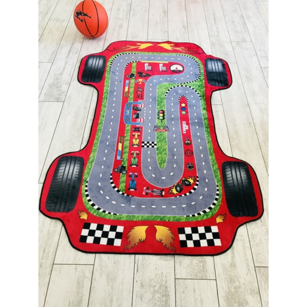 Nesa_Decor Kaymaz Taban Makinede Yıkanabilir Araba Modeli Çocuk Halısı, Kreş Halısı, Çocuk Odası Halısı - Kırmızı - 80 x 120 cm Bebek Odası Halı Fiyatı