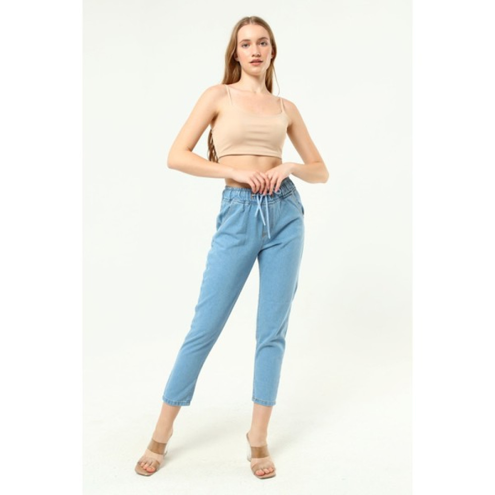 Nesafet Kadın Beli Ipli Kemer Lastikli Mom Jeans Kot Pantolon Bayan Jeans / Kot Pantolon Fiyatı