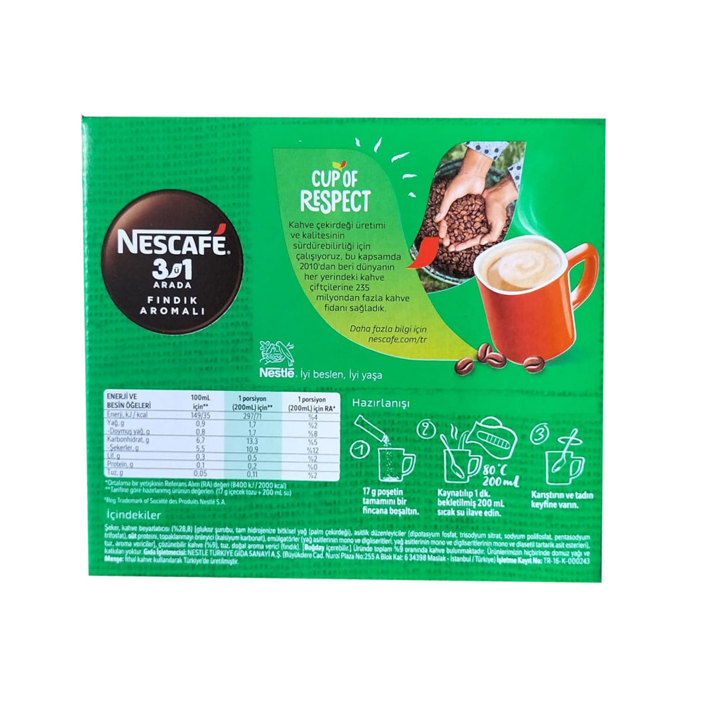 Nescafe 3 ü 1 Arada Fındık Aromalı Kahve 17 gr x 48 Adet
