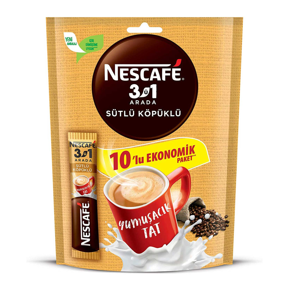 Nescafe 3'ü 1 Arada 17,4 gr 10'lu Paket Sütlü Köpüklü Kahve Fiyatı