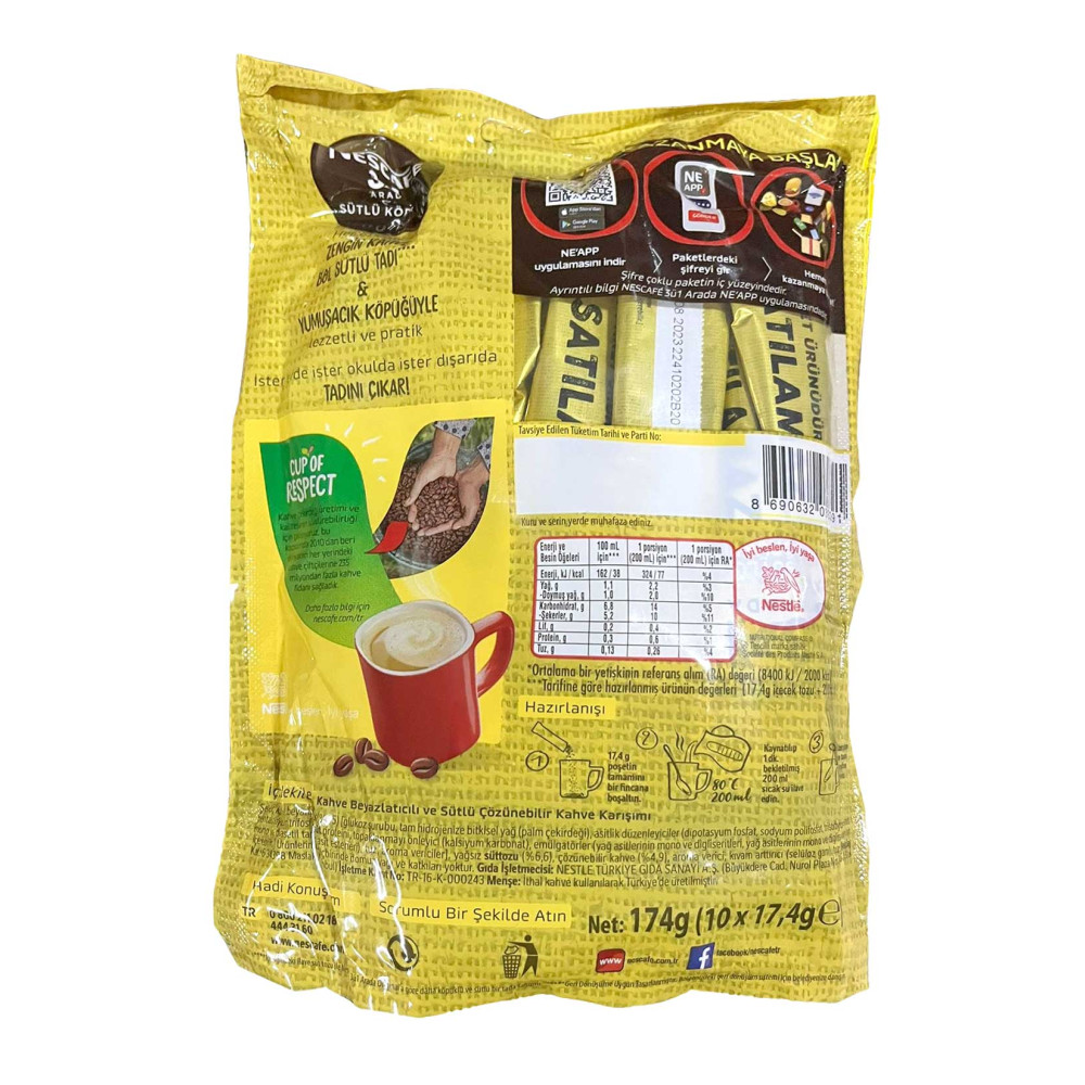 Nescafe 3'ü 1 Arada 17,4 gr 10'lu Paket Sütlü Köpüklü