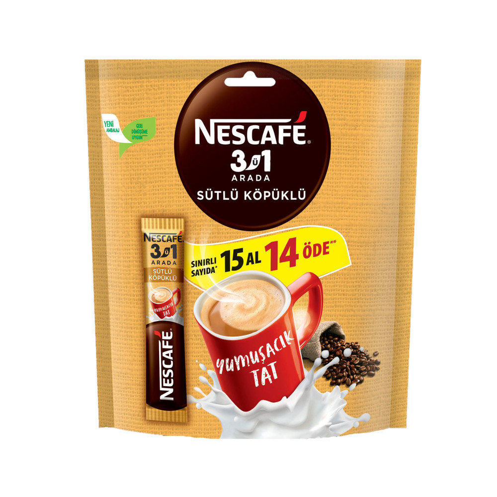 Nescafe 3'ü 1 Arada 17,4 gr 15'li Paket Sütlü Köpüklü Kahve Fiyatı