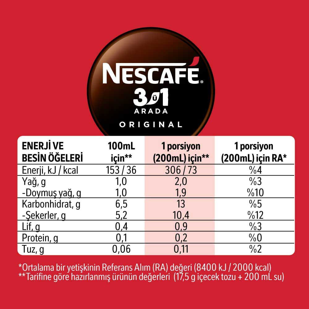 Nescafe 3'ü 1 Arada 17,5 gr 10'lu Paket Original