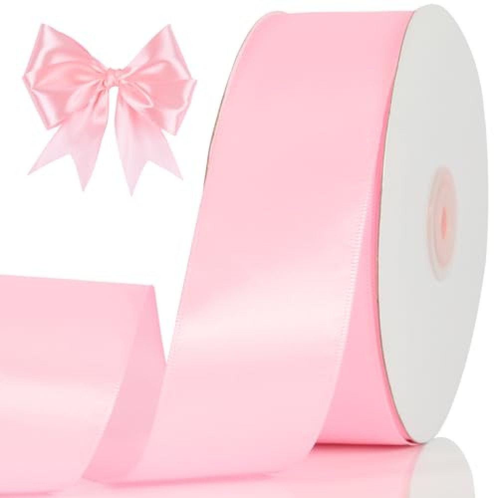 NESCCI 60 Yards Ribbon,1-1/2 Inch Pink Satin Ribbon,Single Face Satin Ribbons, Perfect for Gift Wrapping,Wedding Decoration,Handmade Bows, Wrapping Bouquet and More