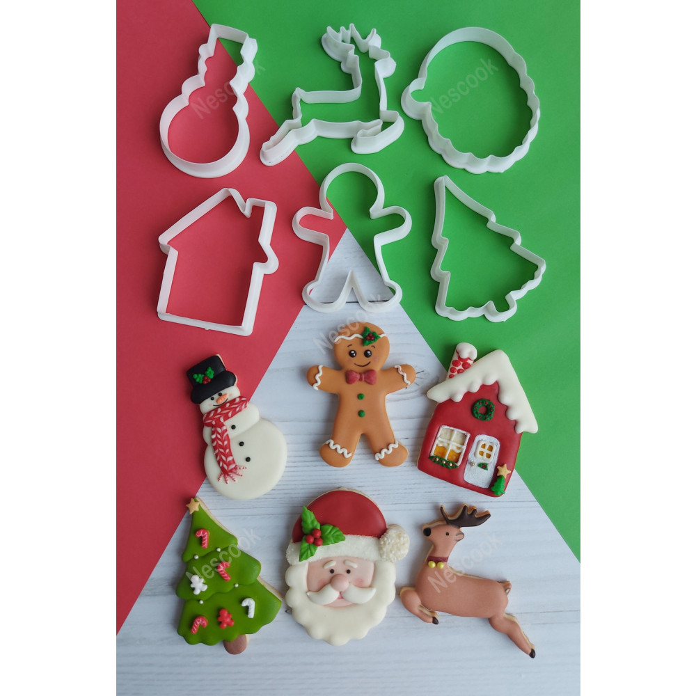 nescook 6lı Christmas Kurabiye Kalıbı / Noel Baba Kardan Adam Yulbaşı Ağacı Geyiği Ev Adam Ginger Kek Kalıpları Fiyatı