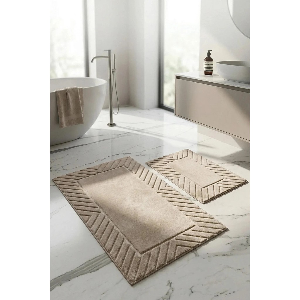 Neşe Home Collection Banyo Paspas Seti 2'li |Makinede Yıkanabilir | Leke Tutmaz Klozet Takımı 60X100-40X60CM - Bej Araca Özel Paspaslar Fiyatı