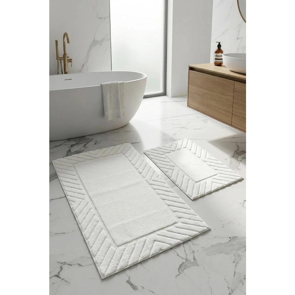 Neşe Home Collection Banyo Paspas Seti 2'li | Makinede Yıkanabilir | Leke Tutmaz Klozet Takımı 60X100-40X60CM - Ekru Araca Özel Paspaslar Fiyatı